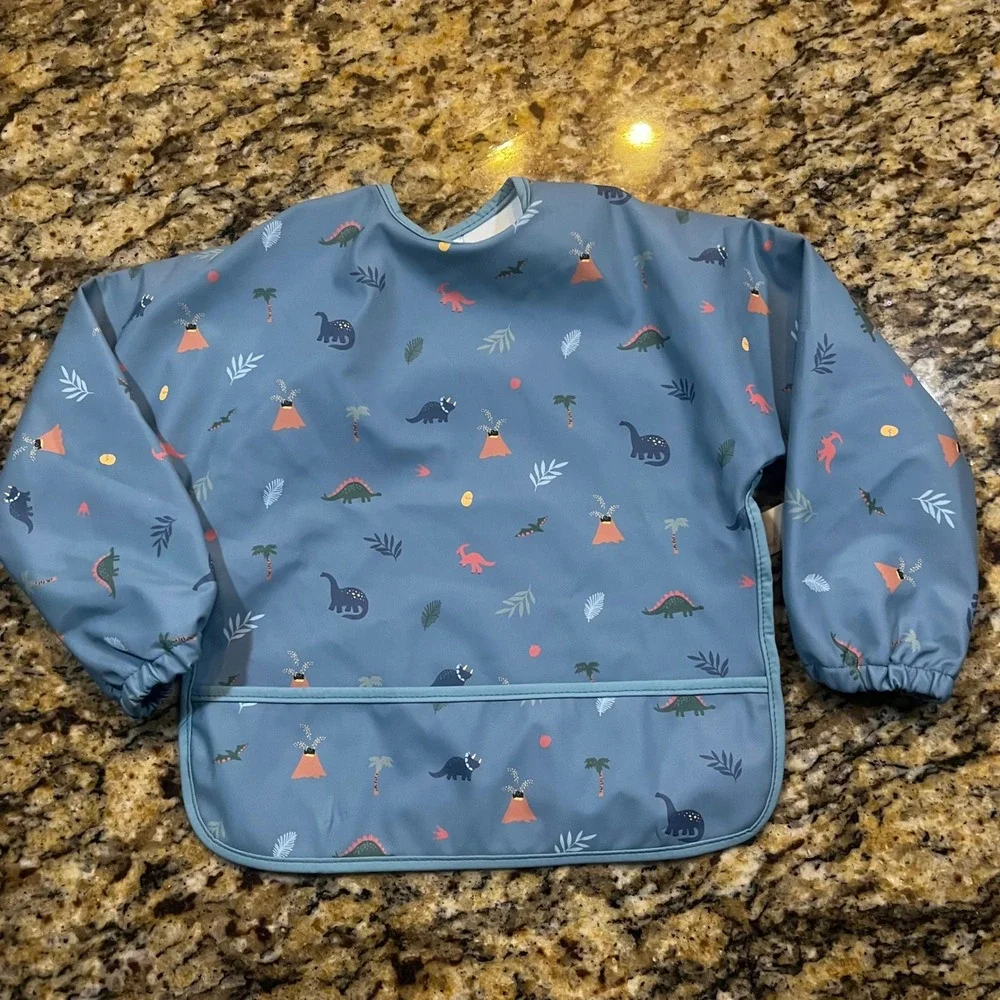 Cloud Island Dinosaur Long Sleeve Bib Smock Blue 6M+ Waterproof Pocket